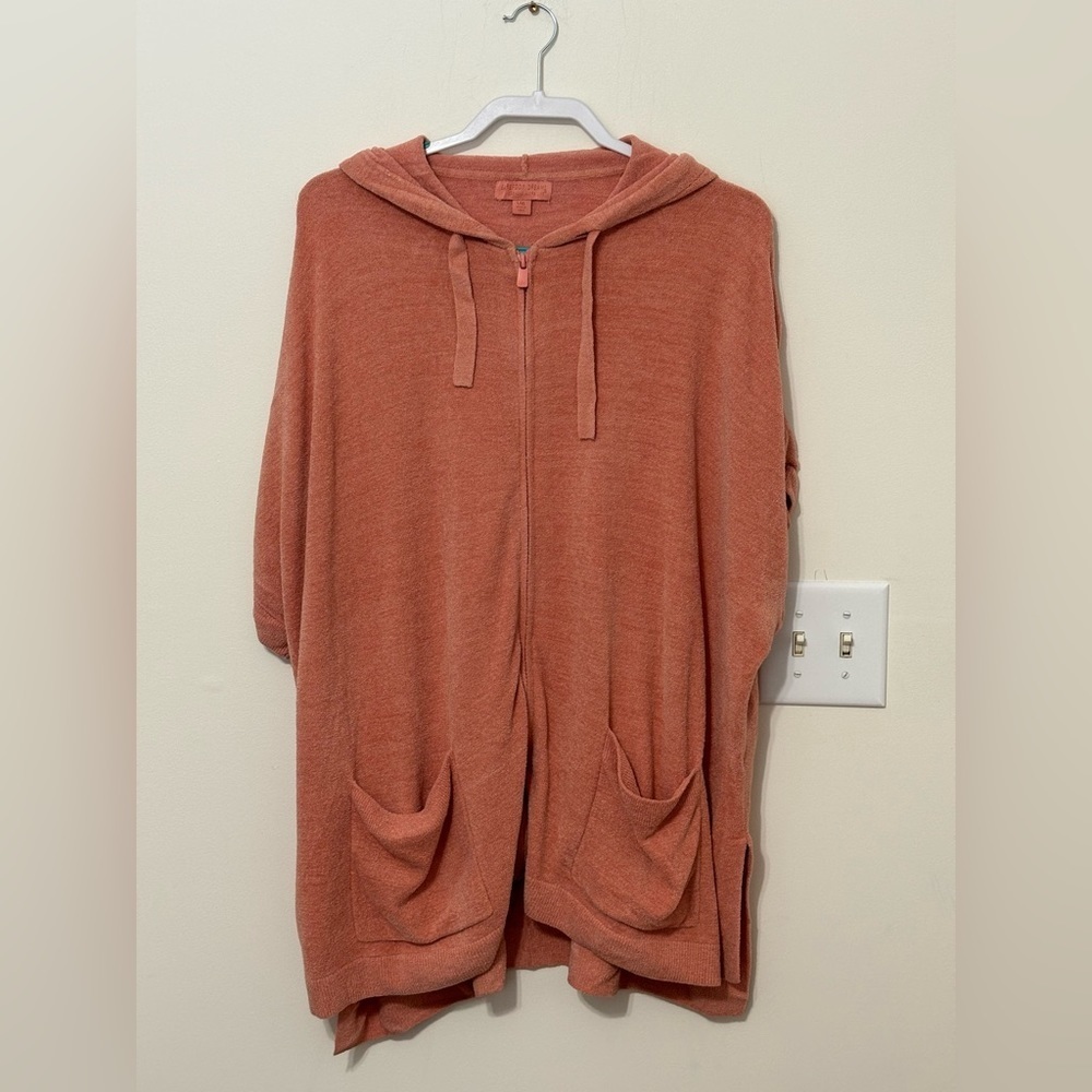 Barefoot Dreams Hooded Cozy Chic Ultra Lite Short Sleeve Zip Up SIZE L/XL
